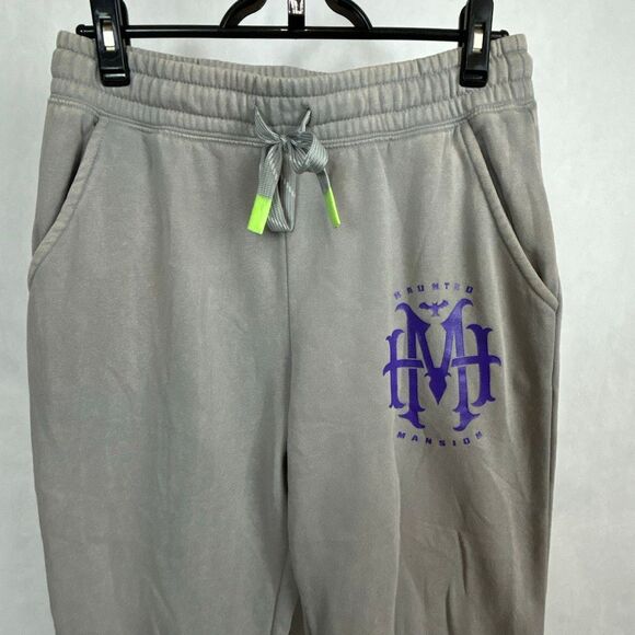 Disney Parks Sz Medium Sweatpants The Haunted Mansion THM Gray Purple Logo Jogge - Picture 2 of 12